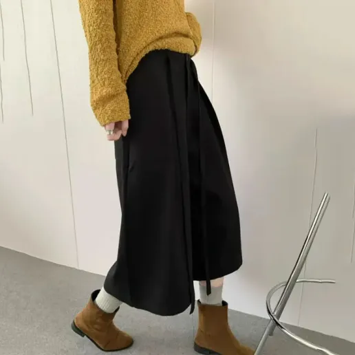 新商品をピックアップ！ ポケット付き クロップド丈（7分丈） 無地 ハイウエスト カジュアル ガウチョパンツ