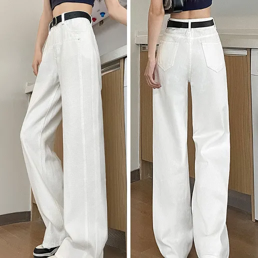 「人気を獲得」ロング丈 ハイウエスト 無地 ファッション ジーンズ 着痩せ効果 デニム