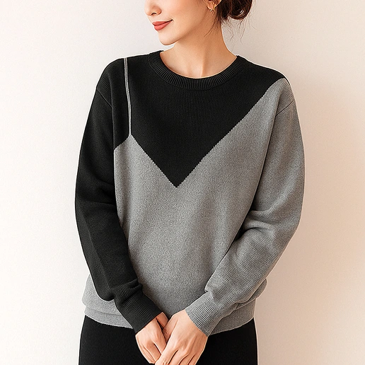 新品殺到 ラウンドネック 防寒 配色 切り替え 長袖 ファッション ニットセーター