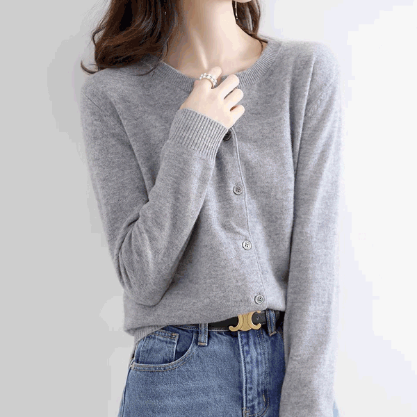 女性に大人気 ラウンドネック ボタン ビックシルエット 無地 長袖 シンプル ニットセーター