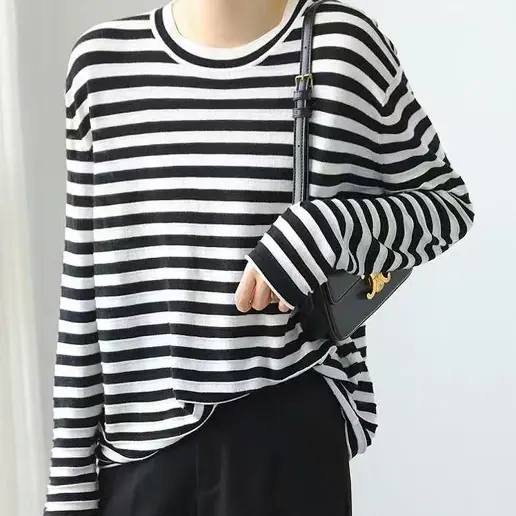新作発売！ 切り替え ラウンドネック コーディネート自在 ボーダー 長袖 カジュアル Tシャツ