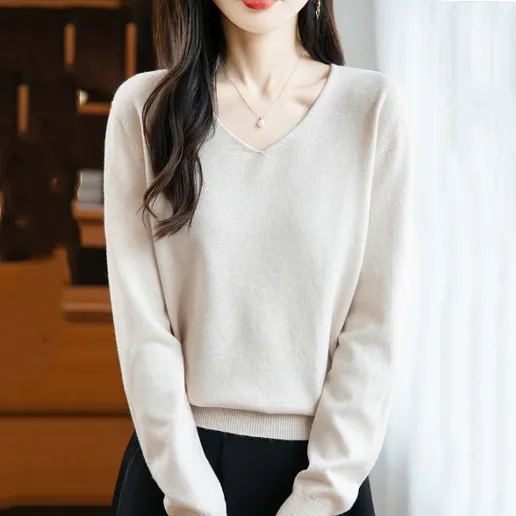 「コーデの主役に！」通勤 無地 ビックシルエット Vネック 長袖 シンプル ニットセーター