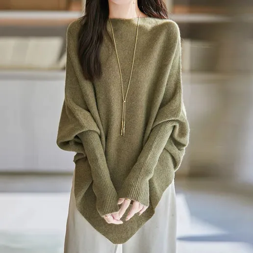 一番安い新作 長袖 無地 ランダムティアード ドルマンスリーブ カジュアル ニットセーター