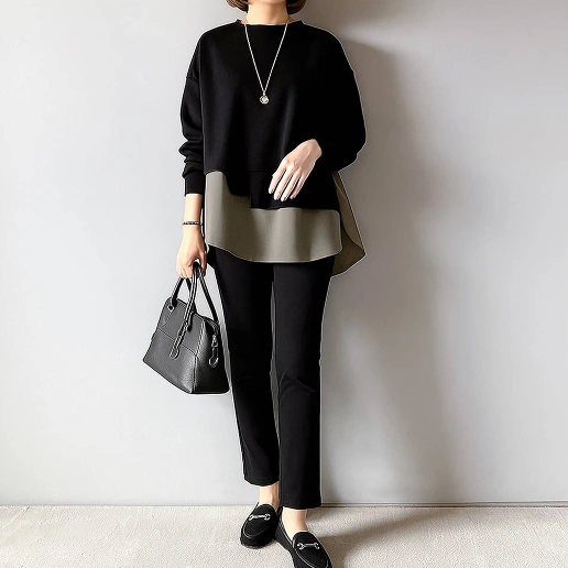 今季人気 切り替え 長袖 無地 レイヤード / 重ね着風 レギュラー丈 シンプル シャツ