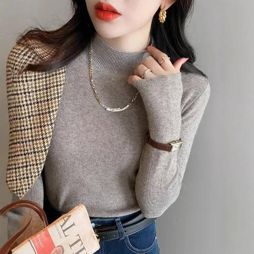 「着回しのコツ」売り切れ必至 ニット ハーフネック 長袖 プルオーバー 無地 ファッション ニットセーター