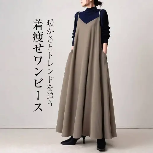 トレンドアイテム ポケット付き ノースリーブ Aライン Vネック 無地 シンプル カジュアルワンピース